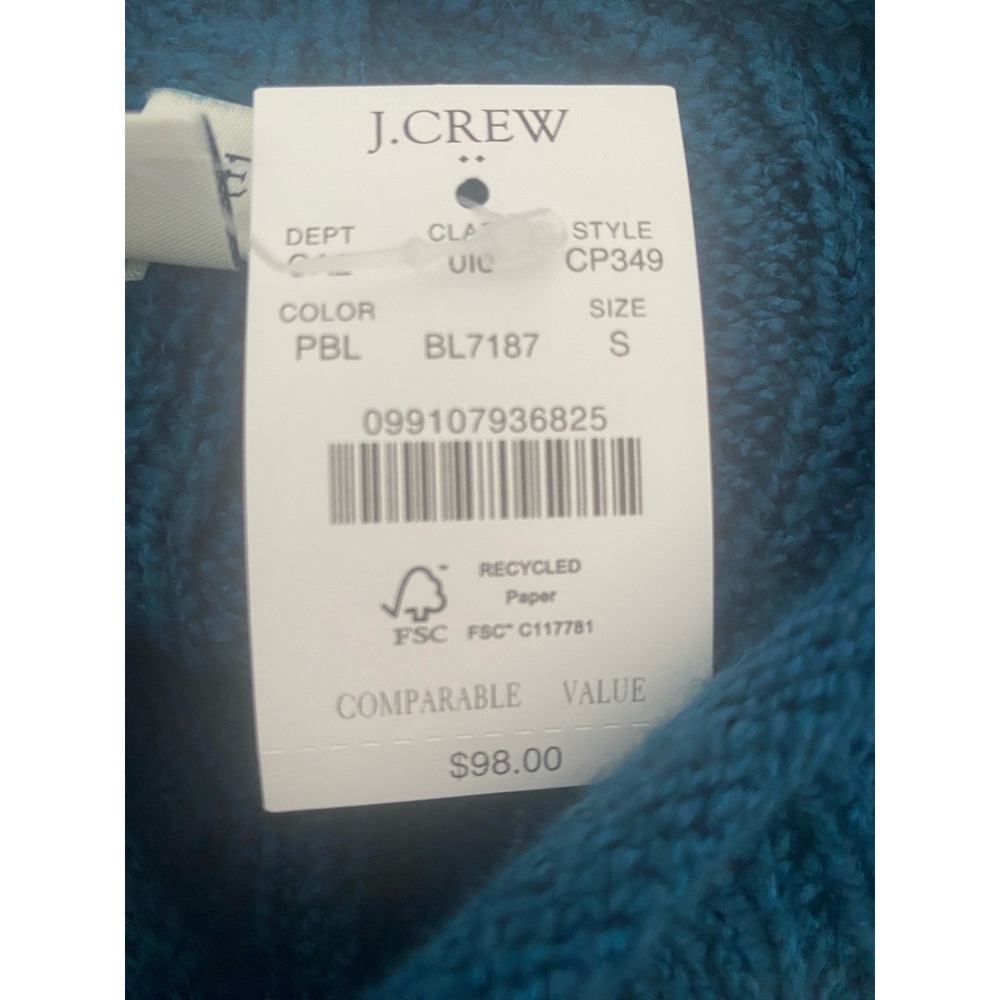 J.Crew Factory Cable Mockneck Sweater Peacock Blue Cotton Blend Size S NWT - Picture 4 of 5